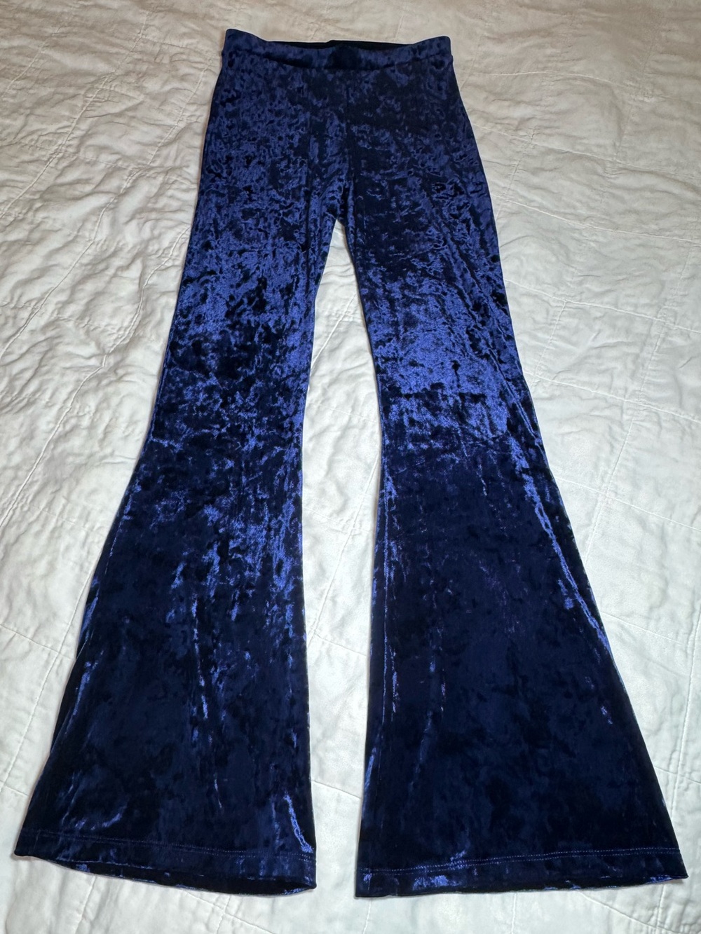 Crushed Velvet High Rise Flare Pants Bell Bottoms Royal Blue festival US 4
